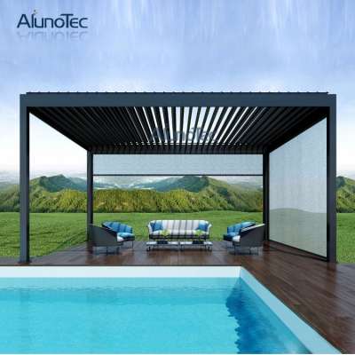 Motorized Waterproof Outdoor Garden Aluminum Gazebo Pergola with LED Light